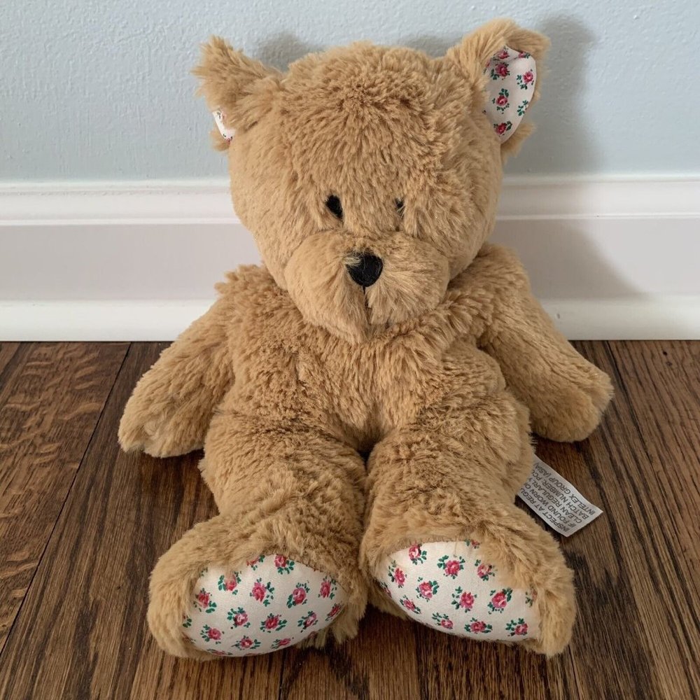 INTELEX Cozy Plush Fully Microwaveable Brown Tan Teddy Bear Floral Feet 13”
